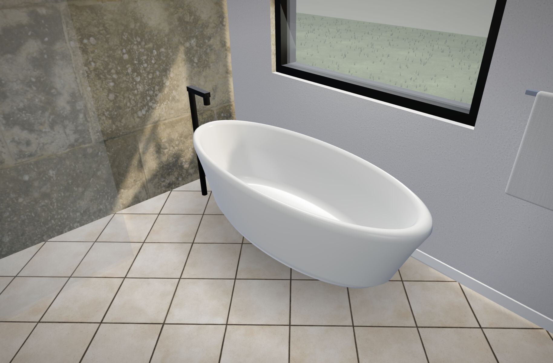 Bathroom with bathtub beneath a window