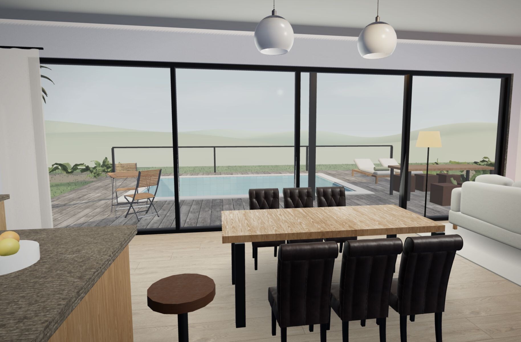 Dining table facing the terrace