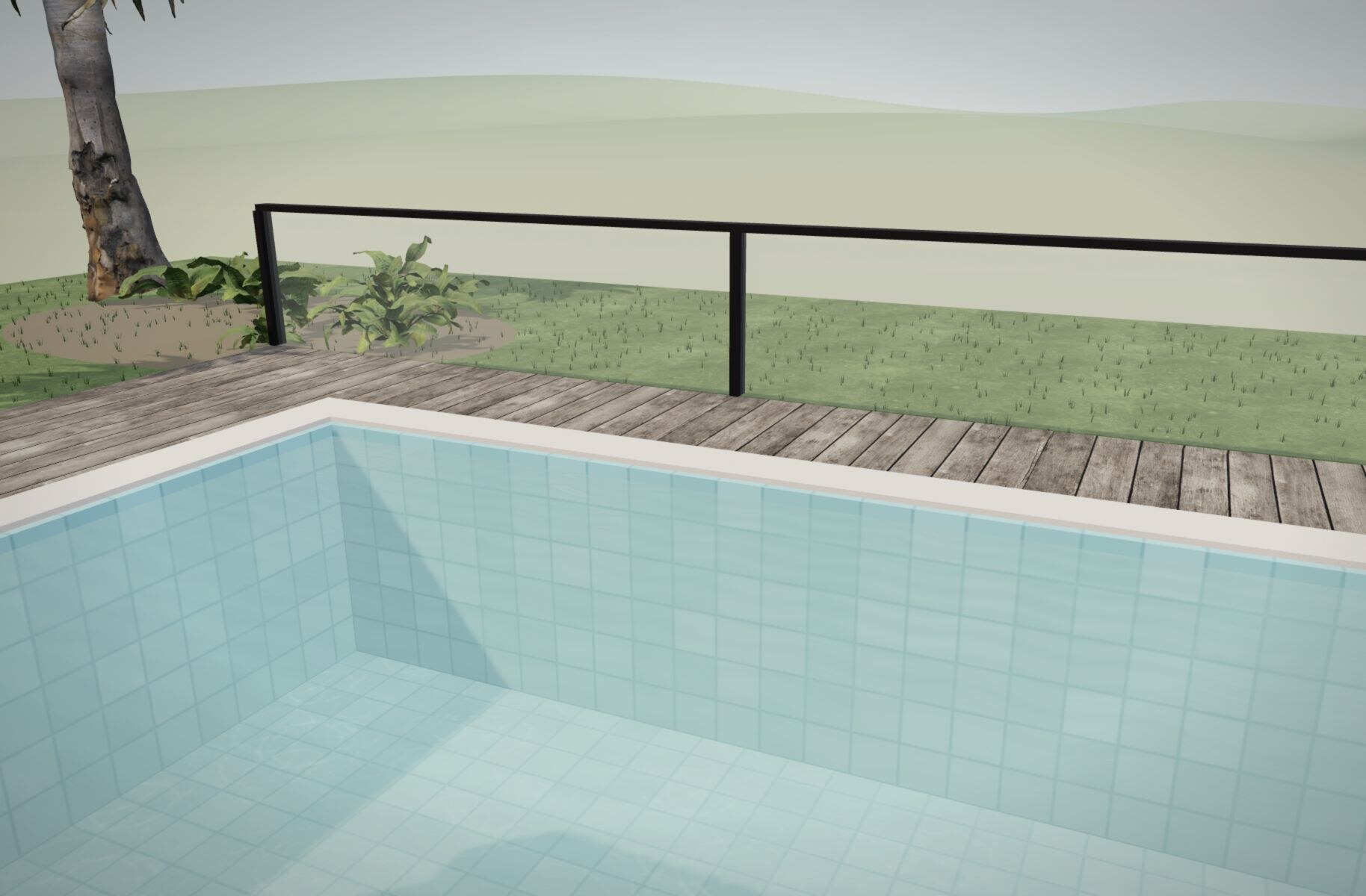 Terrace and pool by day